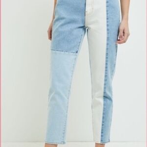 PACSUN ECO Hopper Patch Mom Jeans Colorblock Light Blue High Rise